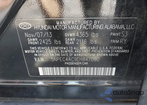2014 Hyundai Sonata Se из США, поврежденный, VIN 5NPEC4AC9EH847090